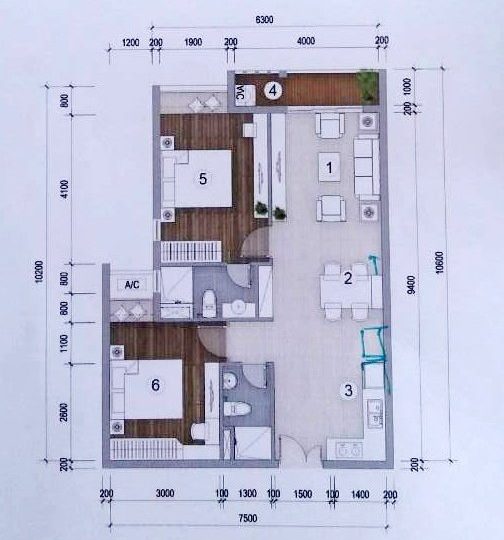Thiết kế căn hộ Green Star 2 phòng ngủ -71 m2